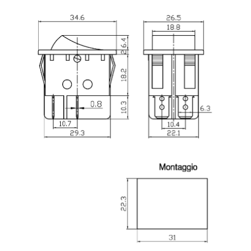 24230600 - INTERRUTTORE BIPOLARE A BILANCIERE 10A MAX 250V TASTO ROSSO - GBC