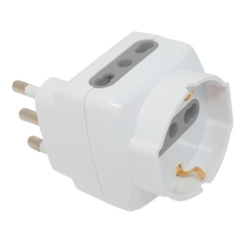 Adattatore triplo Spina 16a - 2 prese bipasso + 1 schuko bianco salvaspazio