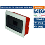 Centralino da Incasso 12 Moduli DIN con sportello fume trasparente in policarbonato FAEG FG14312, Bianco, Tecnopolimero Dimensioni: 315 mm x 215 mm x 75 mm