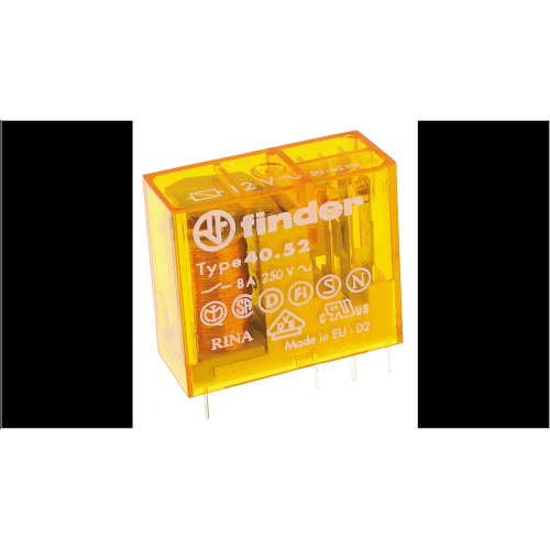 Relè di potenza Finder serie 40 Series, DPDT, 2 Contatti bobina 12V ca, Montaggio su circuito stampato
