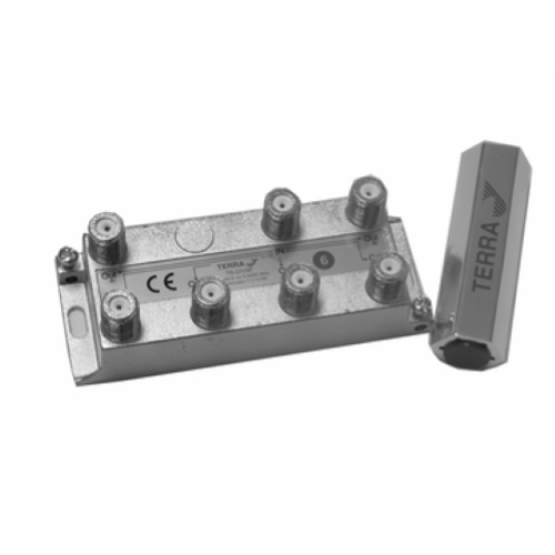 Partitore in pressofusione TV+SAT con connettori F divisore 6 vie TERRA passaggio DC su tutte le uscite.