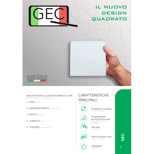 Lampada di Emergenza IP44 Quadrata 150x150x40mm SE 300Lm GEC200NM10SE44