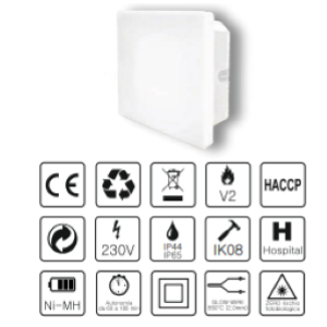 Lampada di Emergenza IP44 Quadrata 150x150x40mm SE 300Lm GEC200NM10SE44