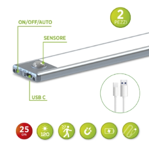 lampade led sottopensile 23cm a batteria con sensore