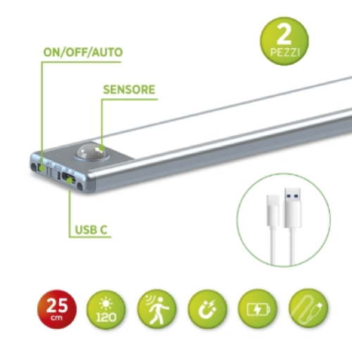 lampade led sottopensile 23cm a batteria con sensore