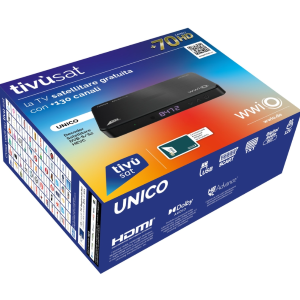 Decoder tivùsat Classic WWIO UNICO PRO BLACK (DVB-S2 e HEVC)  Accesso completo all’offerta canali tivùsat, la piattaforma gratuita con 50+ canali HD e i migliori canali italiani e internazionali Ricevitore Digitale Full Alimentazione 220v e 12V DC