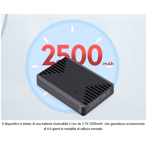Localizzatore GPS con connettività 4G LTE idoneo per uso in auto e personale (ad esempio per escursionisti), dotato di tracciamento in real-time, ascolto ambientale, Geofence, grado di protezione IP65 e base magnetica per il fissaggio. App dedicata per il