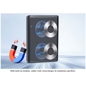 Localizzatore GPS con connettività 4G LTE idoneo per uso in auto e personale (ad esempio per escursionisti), dotato di tracciamento in real-time, ascolto ambientale, Geofence, grado di protezione IP65 e base magnetica per il fissaggio. App dedicata per il