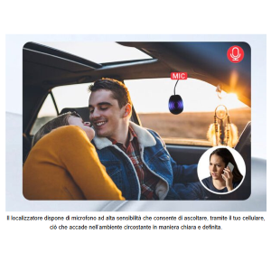 Localizzatore GPS con connettività 4G LTE idoneo per uso in auto e personale (ad esempio per escursionisti), dotato di tracciamento in real-time, ascolto ambientale, Geofence, grado di protezione IP65 e base magnetica per il fissaggio. App dedicata per il