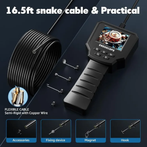 Endoscopio Digitale HD 2,4": perfetto per ispezioni dettagliate, questo dispositivo offre un display IPS HD chiaro e una sonda semirigida da 5 metri. Con una messa a fuoco fissa a 8 cm e protezione IP67, è ideale per ambienti umidi e spazi difficili da ra