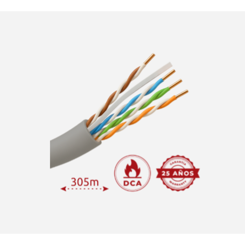   Cavo UTP Safire senza alogeni   Categoria 6   Soddisfa il test Fluke 90m   Bobina da 305 metri   Diametro 0.5 mm   Privo di alogeni