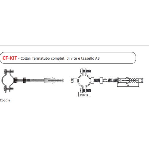 Busta da 2 collari  f/tubo CF-KIT D. 2" 58-62mm viti e tasselli. AB Confezione 2 Pezzi.