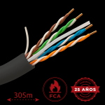 Cavo UTP rigido per esterni Categoria 6 Soddisfa il test Fluke 90m Conduttore OFC, purezza 99.9% rame Bobina da 305 metri Diametro 5.5 mm