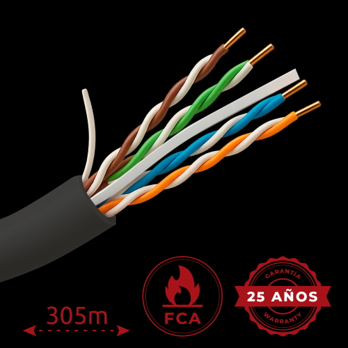 Cavo UTP rigido per esterni Categoria 6 Soddisfa il test Fluke 90m Conduttore OFC, purezza 99.9% rame Bobina da 305 metri Diametro 5.5 mm