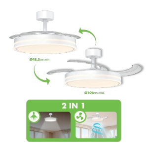 Ventilatore da soffitto a pale retrattili con luce ø106 30w 4500lm 3cct 