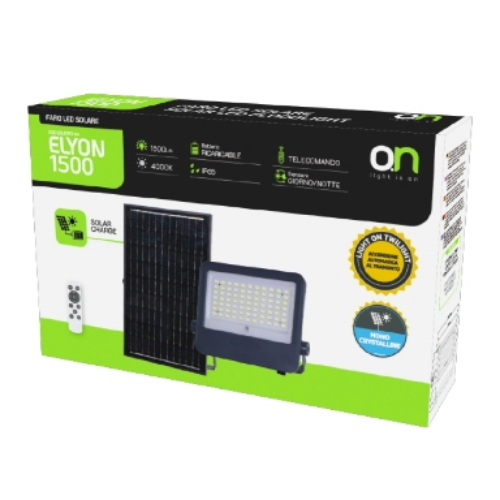 FARO LED SOLARE DA ESTERNO 1500LM CON PANNELLO SOLARE LED ELYON 1500