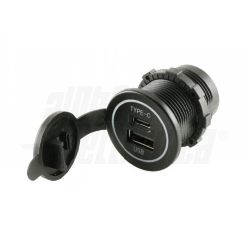 Doppia presa usb da pannello Caricatore con due uscite, USB tipo "A" e USB tipo "C" 5Vdc 3A Max. - Ingresso 9-36V