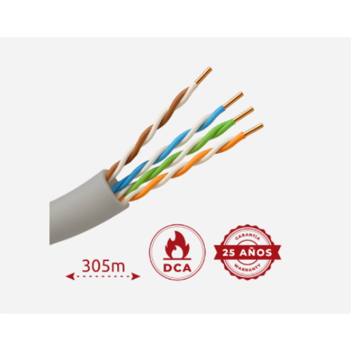 Cavo UTP Safire senza alogeni  Categoria 5e  Soddisfa il test Fluke 90m  Bobina da 305 metri  Diametro 0.5 mm  Privo di alogeni