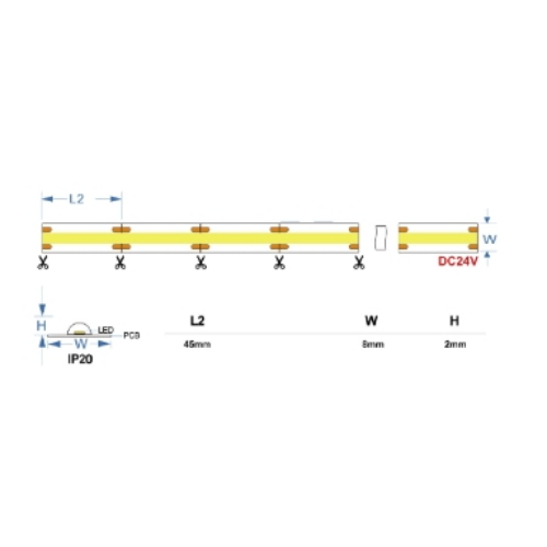 Kit striscia led 1,5 metri cob 320led/m 5w/m 500lm/m 4000k ip20  Completa di Interruttore e Alimentatore 