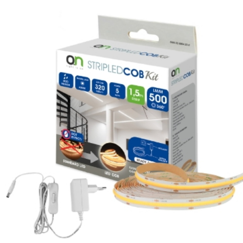 Kit striscia led 1,5 metri cob 320led/m 5w/m 500lm/m 4000k ip20  Completa di Interruttore e Alimentatore 